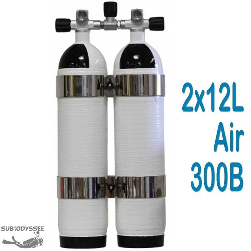 Bi Bouteille Carbone 12 Litres 300 Bars + 2 Cerclages Inox OMS - CarbonDive 1 Bi Bouteille Carbone 12 Litres 300 Bars + 2 Cerclages Inox OMS - CarbonDive